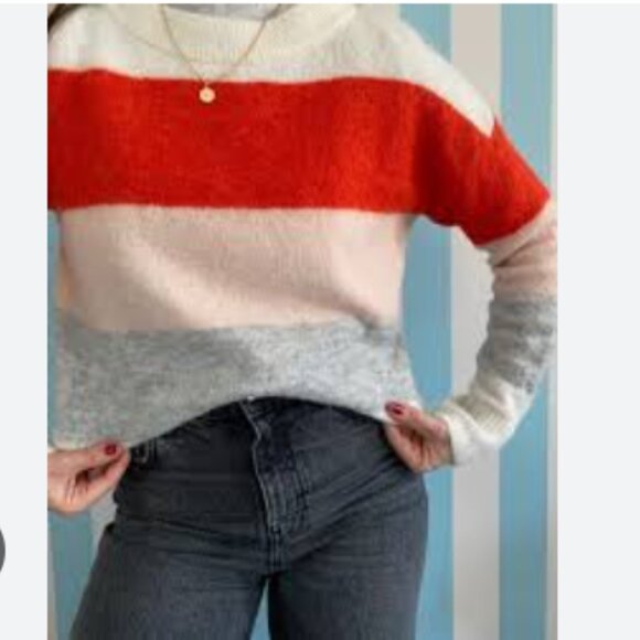 H&M - Wool-Blend Sweater Jumper | White, Gray, Pink, & Red Colorblock | Small - Picture 2 of 8